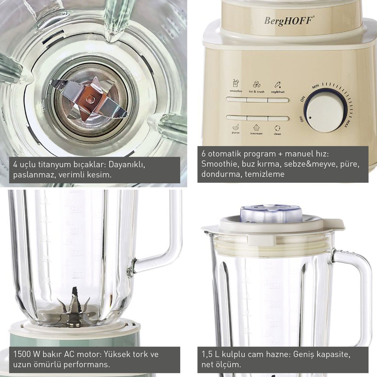 Berghoff Gem Retro 1500 W Krem Rengi Blender