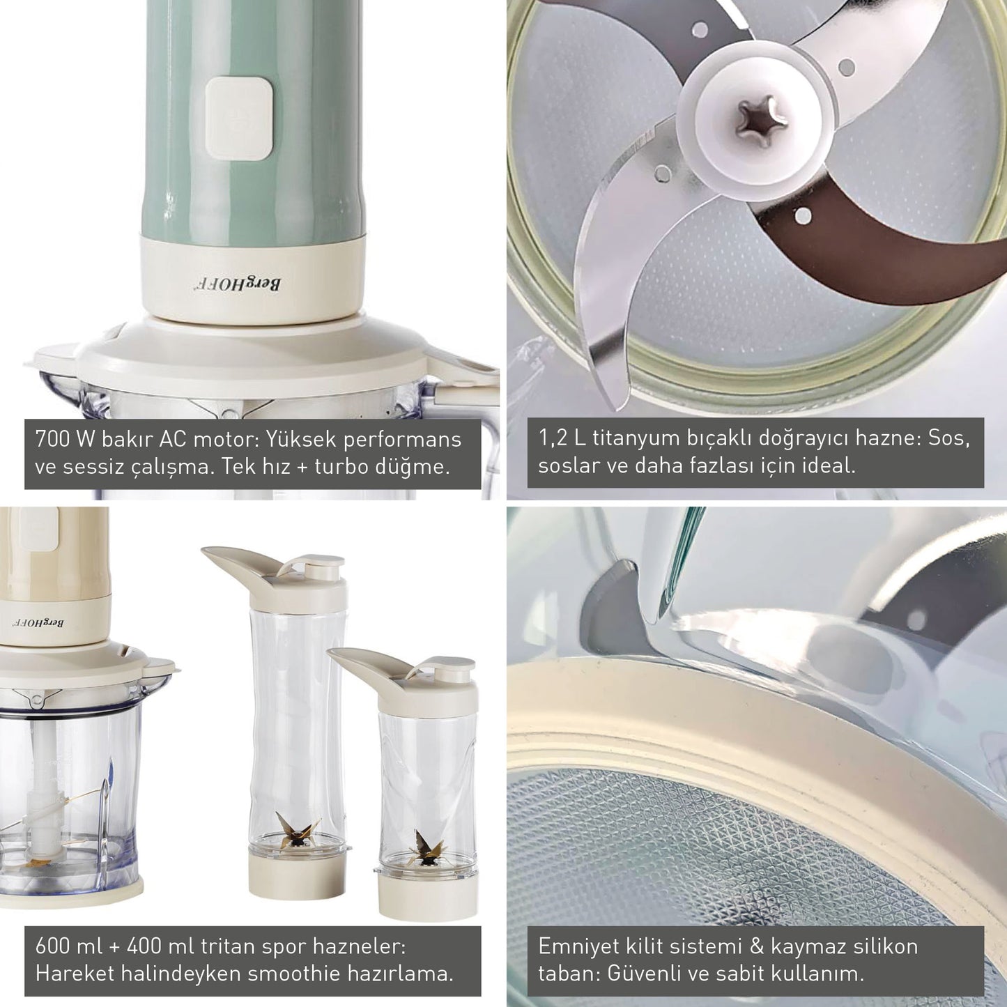 Berghoff Gem Retro 500 W Krem Rengi Kişisel Blender ve Doğrayıcı
