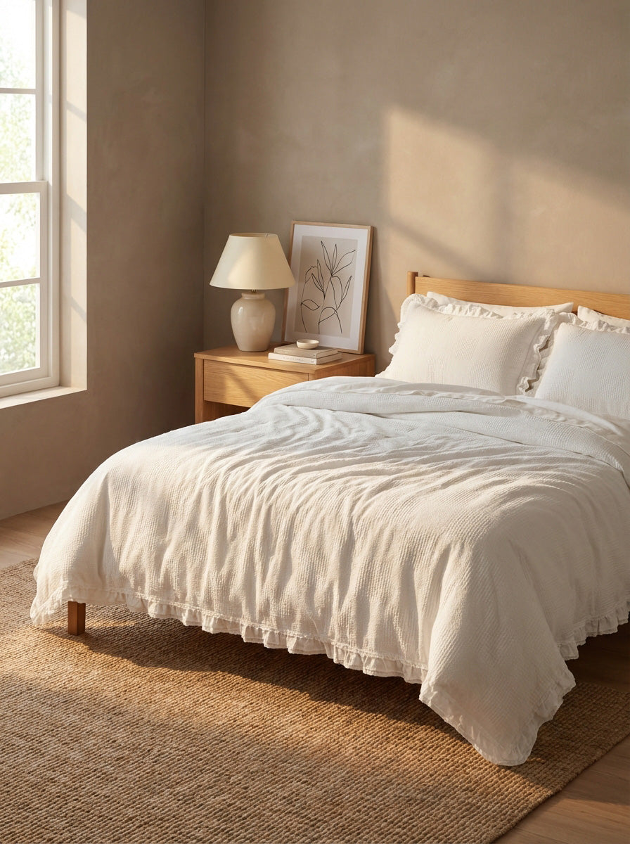 Ecobox Aloha Ecru Çift Kişilik Fırfırlı Nevresim Takımı 200 x 220 cm