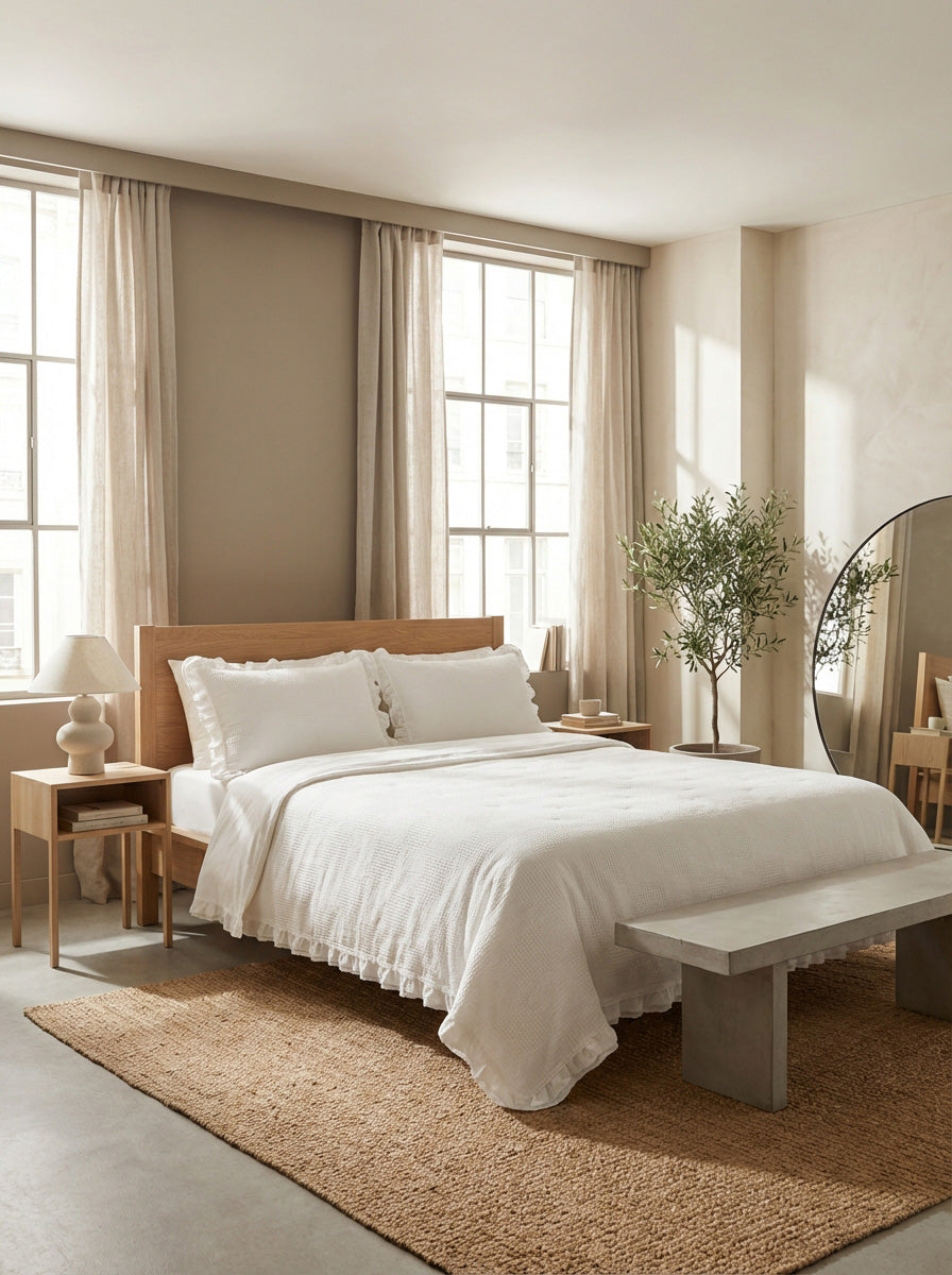 Ecobox Aloha Ecru Çift Kişilik Fırfırlı Nevresim Takımı 200 x 220 cm