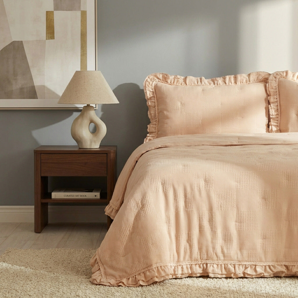 Ecobox Aloha Somon Çift Kişilik Fırfırlı Nevresim Takımı 200 x 220 cm