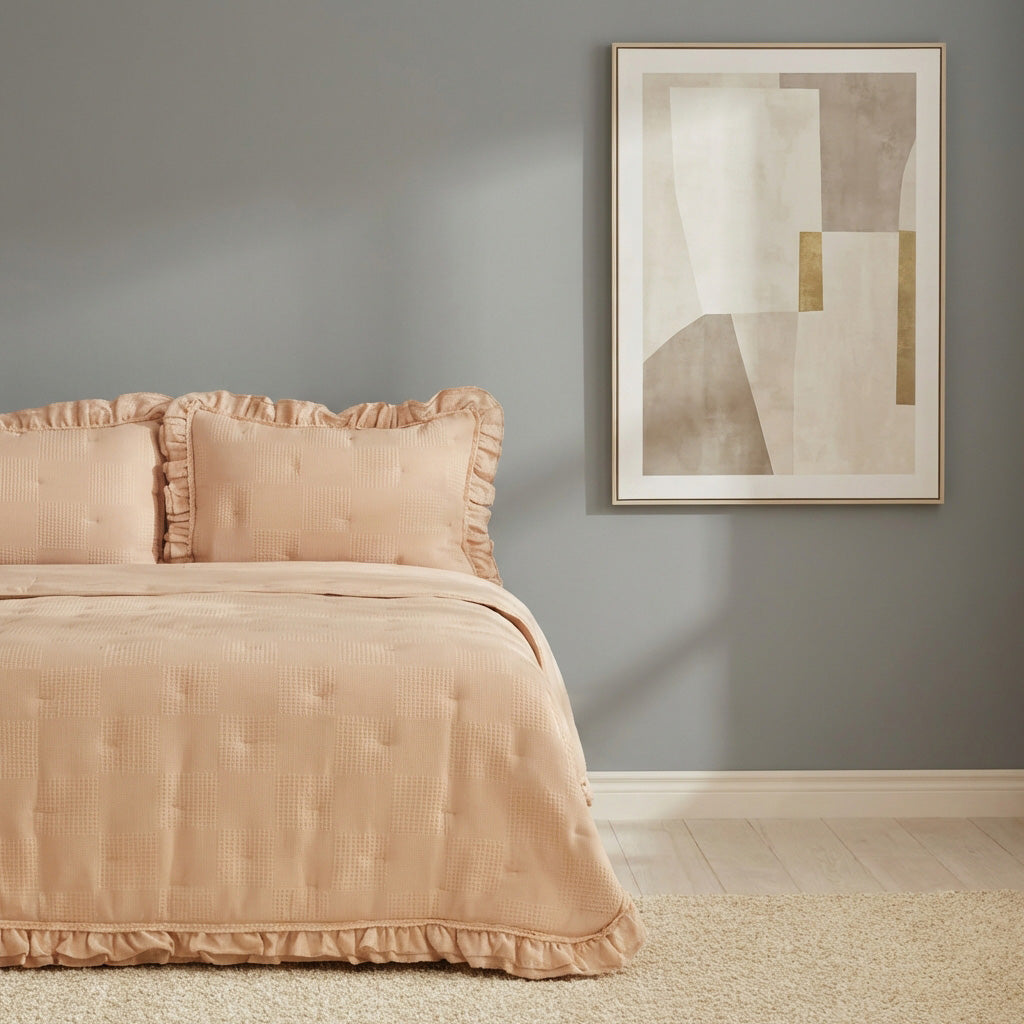 Ecobox Aloha Somon Çift Kişilik Fırfırlı Nevresim Takımı 200 x 220 cm