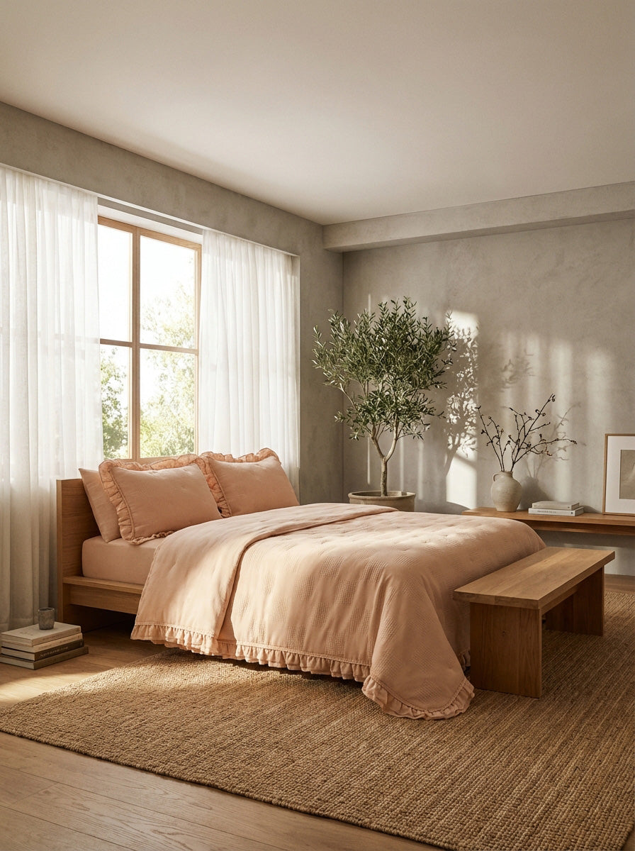 Ecobox Aloha Somon Çift Kişilik Fırfırlı Nevresim Takımı 200 x 220 cm