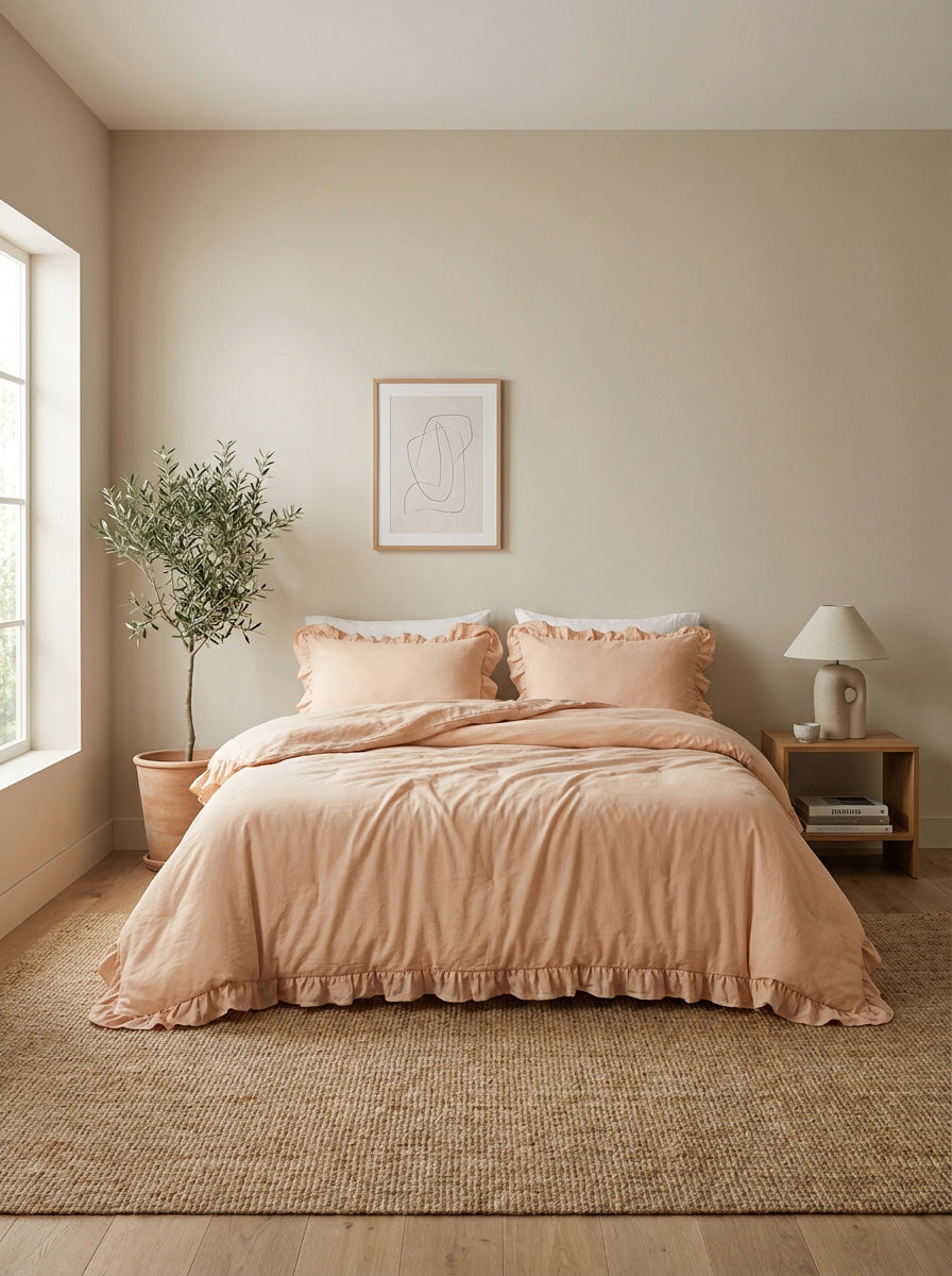 Ecobox Aloha Somon Çift Kişilik Fırfırlı Nevresim Takımı 200 x 220 cm