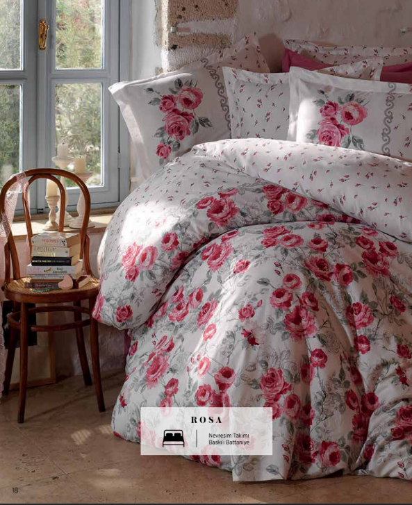 Rosa Dijital Baskılı Pamuk Saten Nevresim Takımı & Battaniye Seti