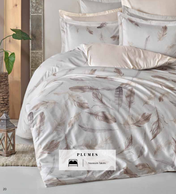 Plumes Tüy Desenli Pamuk Saten Nevresim Takımı