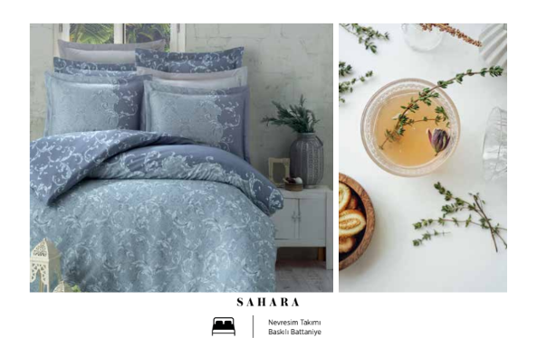 Elegante Damask Gri Pamuk Nevresim Takımı & Örgü Battaniye Seti