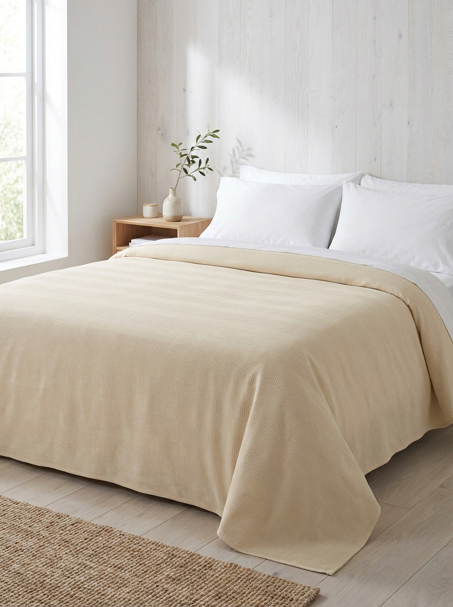 Ecobox Lotus Bej Çift Kişilik %100 Pamuk Pike 200 x 230 cm