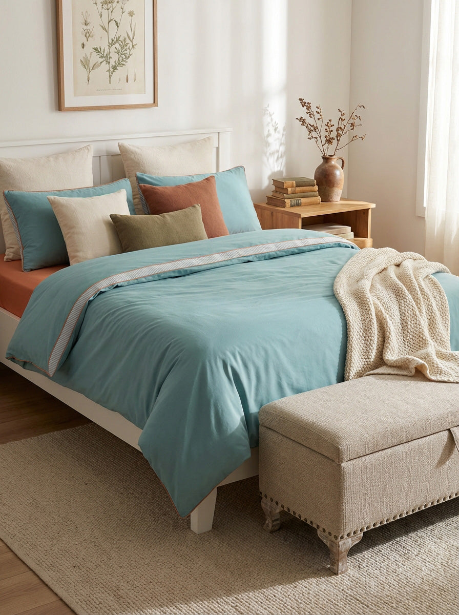 Sevenhill Marin Aqua Çift Kişilik %100 Pamuk Nevresim Takımı 200 x 220 cm