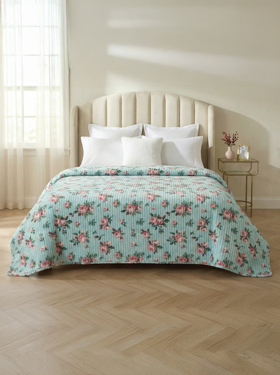 Ecobox Çift Kişilik Çiçek Desenli Battaniye