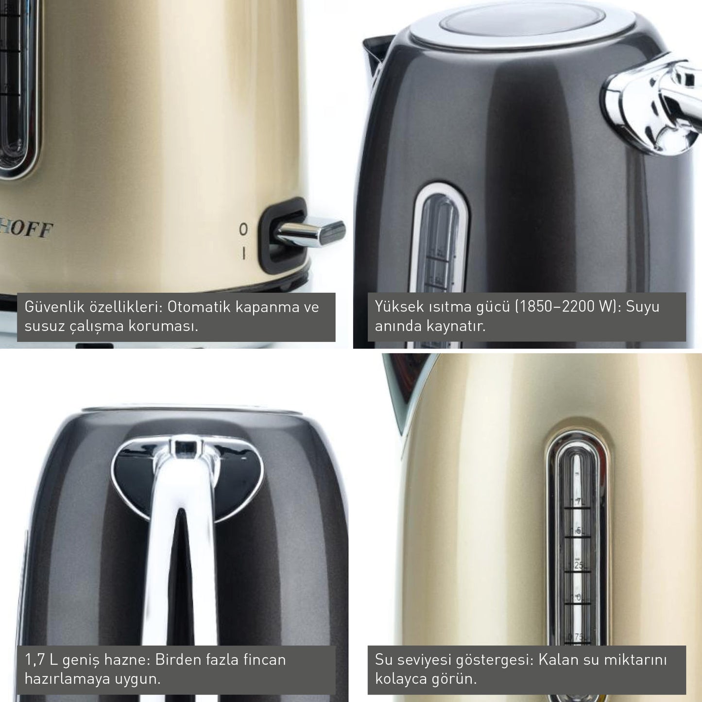 Berghoff 1.7 L Su Seviyeli Bej Kettle