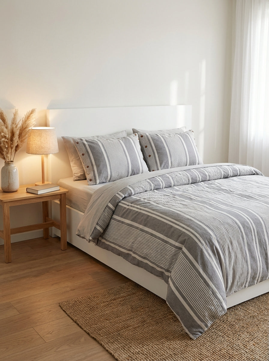 Ecobox Ballere Gri Çift Kişilik %65 Pamuk Nevresim Takımı 200 x 220 cm