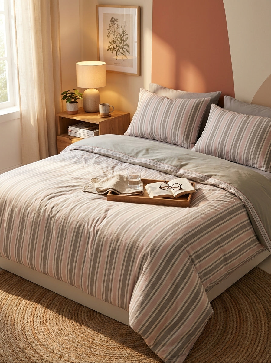 Ecobox Ballere Bej Çift Kişilik %65 Pamuk Nevresim Takımı 200 x 220 cm