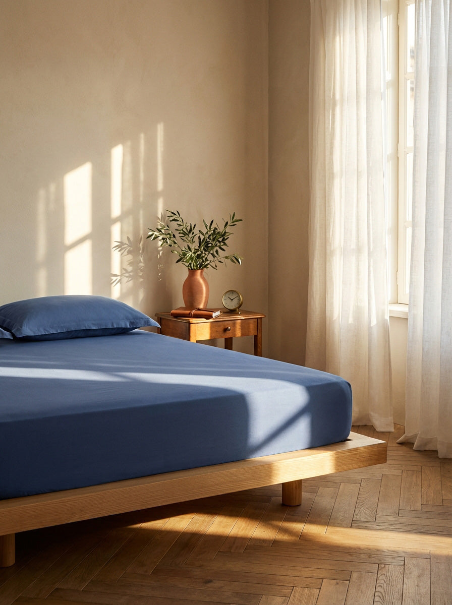 Ecobox Canon Indigo Tek Kişilik %100 Pamuk Lastikli Çarşaf 180x200 cm