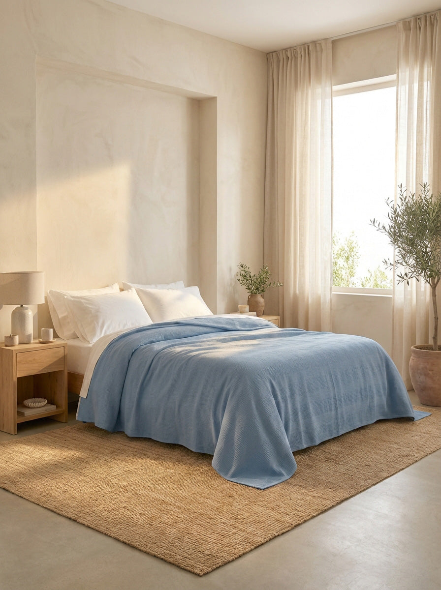 Ecobox Lotus Indigo Çift Kişilik %100 Pamuk Pike 200 x 230 cm