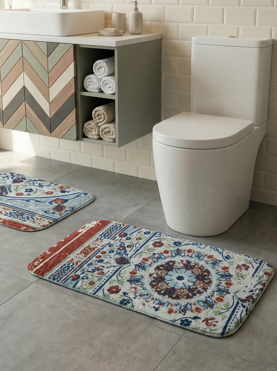 Ecobox Banyo Paspası 2'li Takım Kaymaz Tabanlı – Emici Yüzeyli, Yıkanabilir Kullanım