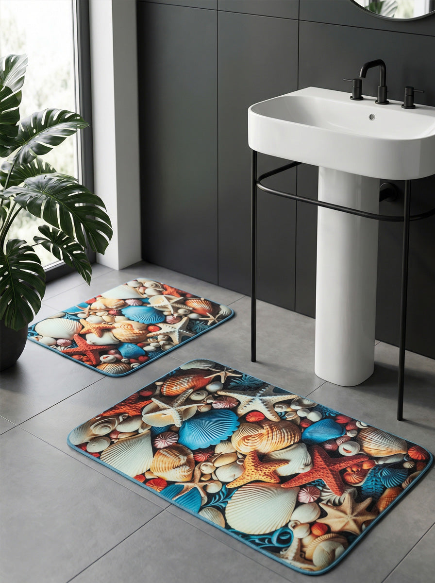 Ecobox Deniz Banyo Paspası 2'li Takım Kaymaz Tabanlı – Emici Yüzeyli, Yıkanabilir Kullanım