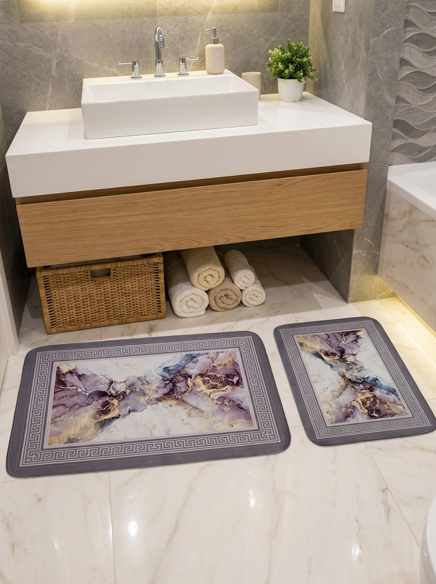 Ecobox Granita Banyo Paspası 2'li Takım Kaymaz Tabanlı – Emici Yüzeyli, Yıkanabilir Kullanım