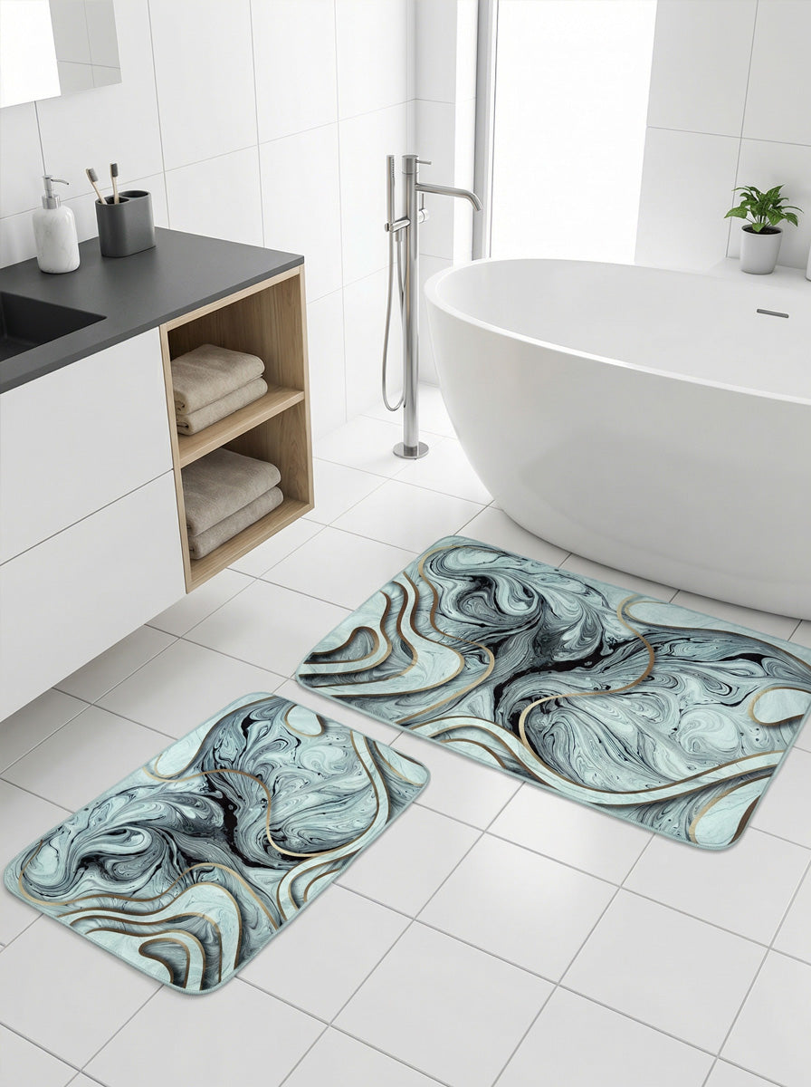 Ecobox Blue Line Banyo Paspası 2'li Takım Kaymaz Tabanlı – Emici Yüzeyli, Yıkanabilir Kullanım