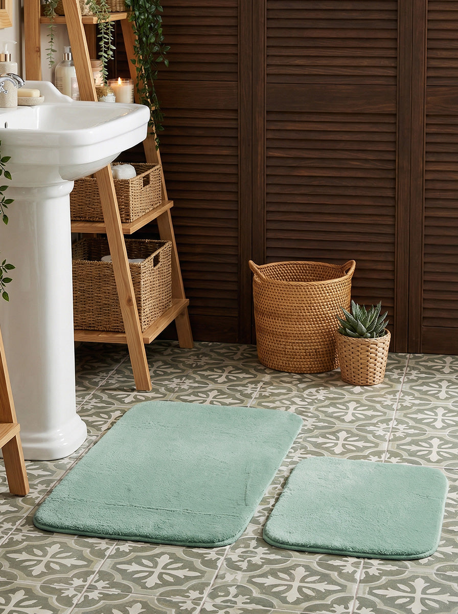 Ecobox Aqua Banyo Paspası 2'li Takım Kaymaz Tabanlı – Emici Yüzeyli, Yıkanabilir Kullanım