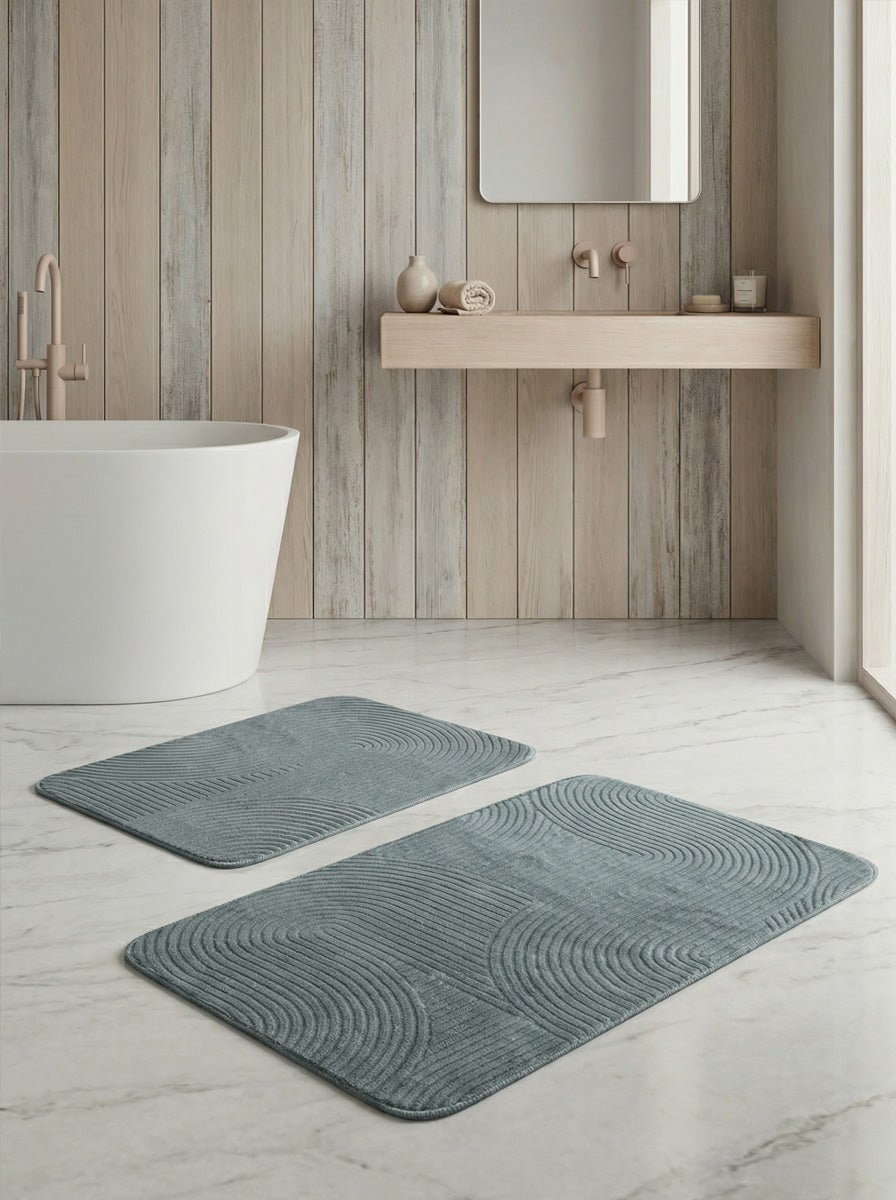 Ecobox Dark Gray Banyo Paspası 2'li Takım Kaymaz Tabanlı – Emici Yüzeyli, Yıkanabilir Kullanım